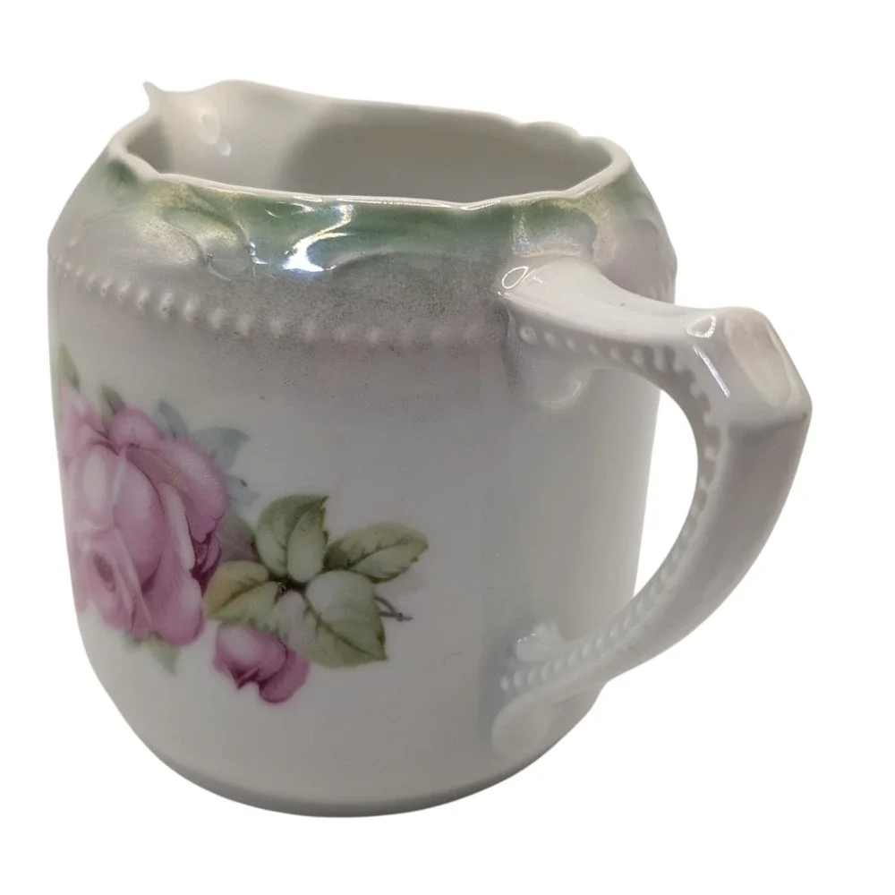Vintage Creamer Pitcher Pink Flowers Roses‎ Hand Painted Germany Textured Dots